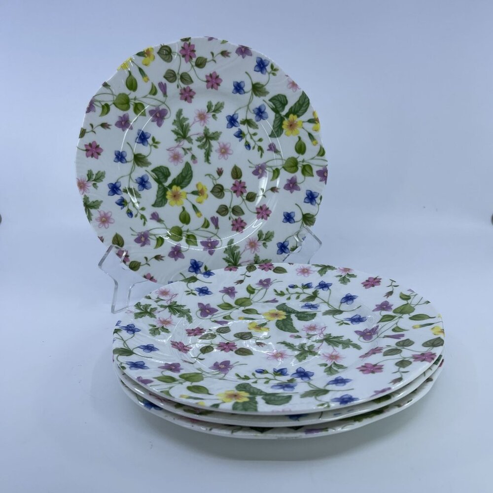 vintage queens country meadow salad plates bone china set of 4 floral design